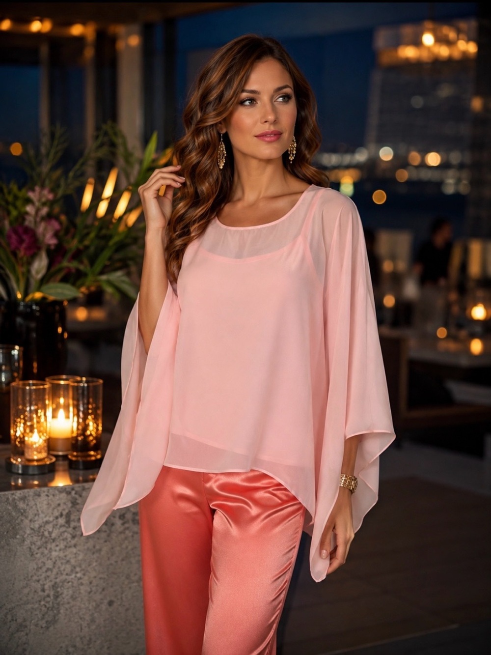 ALFANI pale peach chiffon style tank lined dressy top